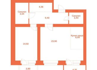 Продажа 2-комнатной квартиры, 71.9 м2, рабочий посёлок Кольцово, автодорога № 11