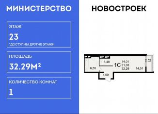 Продам 1-ком. квартиру, 32.3 м2, Рязань