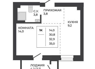 Продам 1-ком. квартиру, 32.9 м2, Барнаул