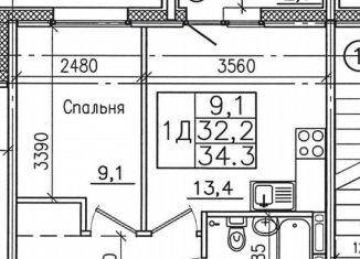 Продам однокомнатную квартиру, 34 м2, Иркутск, жилой комплекс Авиатор, с7/1