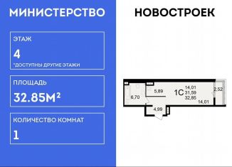 Продам 1-комнатную квартиру, 32.9 м2, Рязань