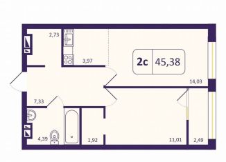 Продаю 1-ком. квартиру, 45.2 м2, Новосибирск, Кировский район