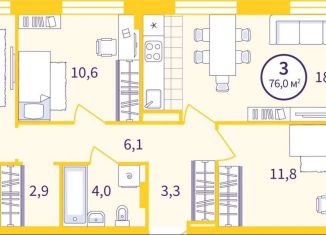 Продается 3-ком. квартира, 74 м2, Екатеринбург, метро Уральская, Проходной переулок, 1А