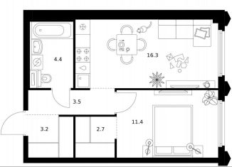 Продаю 1-ком. квартиру, 41.5 м2, Москва, САО