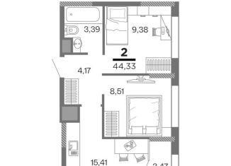 Продажа 2-ком. квартиры, 42.6 м2, Рязань, Московский район