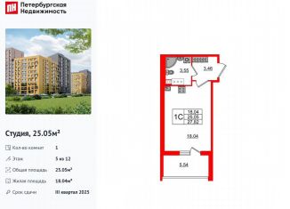 Продажа квартиры студии, 25.1 м2, Санкт-Петербург, метро Комендантский проспект