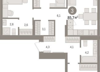 3-ком. квартира на продажу, 85.7 м2, Липецкая область, площадь Петра Великого, 1