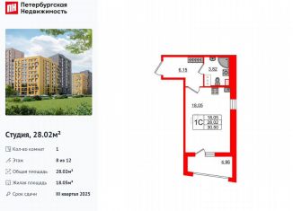 Продажа квартиры студии, 28 м2, Санкт-Петербург, метро Комендантский проспект