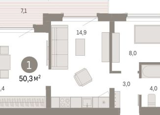 Продам 1-комнатную квартиру, 50.3 м2, Липецкая область, площадь Петра Великого, 1