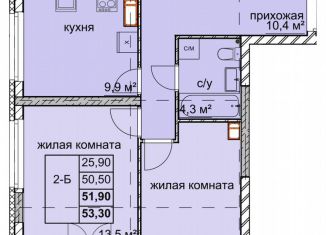 2-комнатная квартира на продажу, 51.9 м2, Нижний Новгород, улица Дружаева, 30, Автозаводский район