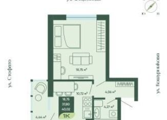 Продажа однокомнатной квартиры, 42.2 м2, Новосибирск, улица Стофато, 26, метро Золотая Нива