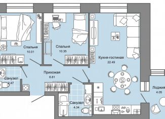 Продаю 3-ком. квартиру, 59 м2, Ульяновская область, проспект Столыпина, 2Б