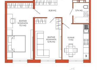 Продам 2-комнатную квартиру, 52.8 м2, Пензенская область, Побочинская улица, с8