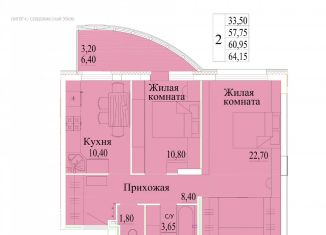 Продам 2-ком. квартиру, 64.2 м2, Ивановская область, микрорайон Самоцветы, 4