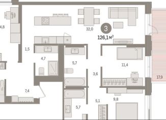 Продам трехкомнатную квартиру, 126.1 м2, Липецкая область, площадь Петра Великого, 1