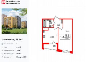 1-комнатная квартира на продажу, 36.4 м2, Санкт-Петербург, метро Озерки