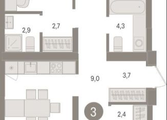 3-комнатная квартира на продажу, 88.4 м2, Липецкая область, площадь Петра Великого, 1