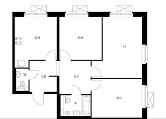 Продажа 3-ком. квартиры, 72.4 м2, Москва