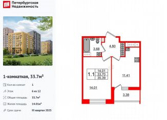 Продажа 1-ком. квартиры, 33.7 м2, Санкт-Петербург, метро Озерки