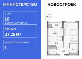 Однокомнатная квартира на продажу, 37.3 м2, Рязань, Совхозная улица, 6, ЖК Мартовский