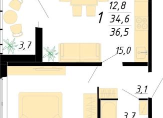 1-комнатная квартира на продажу, 36.5 м2, Воронеж, улица Полковника Богомолова, 1, Советский район