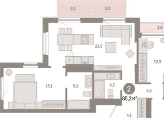 2-ком. квартира на продажу, 85.2 м2, Липецкая область, площадь Петра Великого, 1