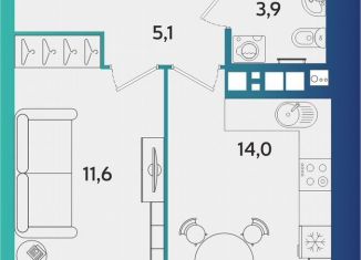 Продается однокомнатная квартира, 38.4 м2, Ижевск, Устиновский район, улица Архитектора П.П. Берша, 44