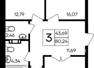 Продается 3-комнатная квартира, 80.2 м2, посёлок городского типа Гвардейское