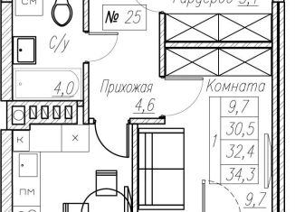 Продажа 1-комнатной квартиры, 32.4 м2, Пионерский