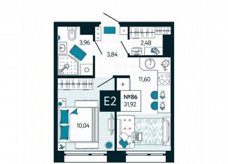 Продам однокомнатную квартиру, 31.9 м2, Тула