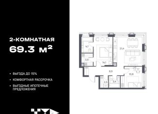 Продаю двухкомнатную квартиру, 69.3 м2, Москва, метро Печатники