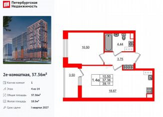 Продается 1-комнатная квартира, 37.4 м2, деревня Новосаратовка