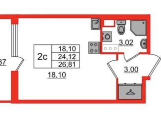 Квартира на продажу студия, 24.1 м2, Санкт-Петербург, метро Проспект Большевиков