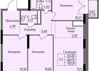 Продается 3-комнатная квартира, 68.6 м2, Ижевск, улица Луначарского