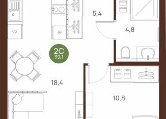 Продается 1-комнатная квартира, 39.1 м2, Новосибирская область