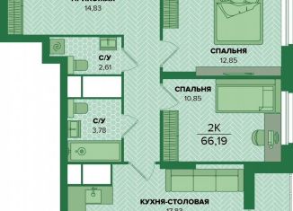 Продам 2-ком. квартиру, 66.2 м2, Тула, Центральный территориальный округ