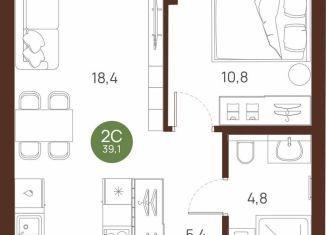 Продается однокомнатная квартира, 39.1 м2, Новосибирская область