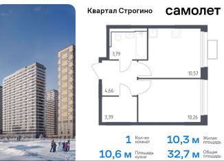 Продается 1-комнатная квартира, 32.7 м2, Красногорск, жилой комплекс Квартал Строгино, к2