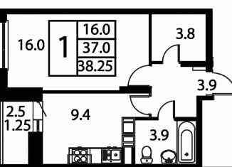 Продажа 1-ком. квартиры, 38.3 м2, Домодедово