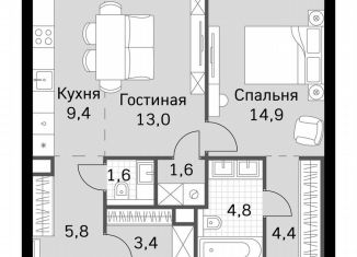 Продается однокомнатная квартира, 58.9 м2, Москва, метро Беговая