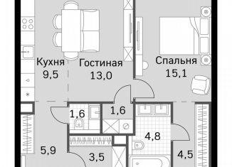 Продам 1-ком. квартиру, 59.5 м2, Москва, метро Беговая