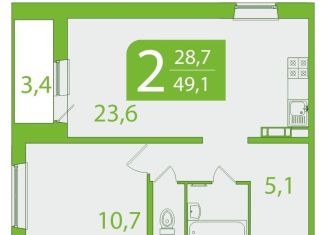 Продажа двухкомнатной квартиры, 49.2 м2, Томская область, улица Пришвина, 46