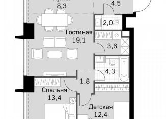 2-комнатная квартира на продажу, 69.4 м2, Москва, Хорошевский район