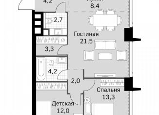 Двухкомнатная квартира на продажу, 71.6 м2, Москва, метро Беговая