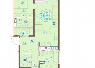 Продается трехкомнатная квартира, 88.4 м2, Астрахань, улица Кирова, 68, ЖК Центральный