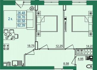 Продается 2-ком. квартира, 60.6 м2, Владимирская область