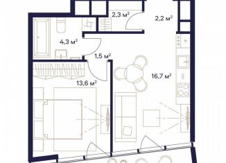 Продается 1-комнатная квартира, 42.9 м2, Москва, ЖК Союз, к4, район Ростокино