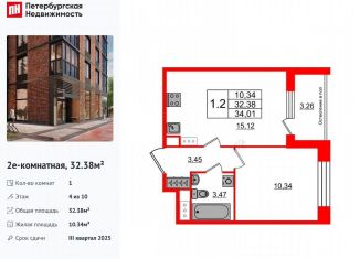 Однокомнатная квартира на продажу, 32.4 м2, Санкт-Петербург, 1-й Предпортовый проезд, 1