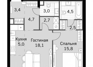 Продаю 1-ком. квартиру, 59.7 м2, Москва, метро Беговая