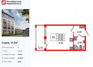 Продается квартира студия, 24.9 м2, посёлок Стрельна, проспект Будённого, 20к5